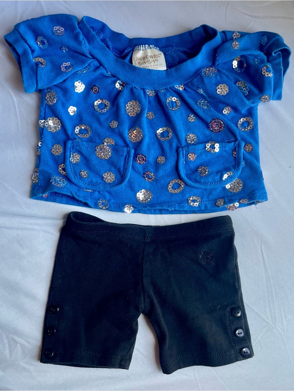Build a Bear Workshop Limited Too 2 Piece Outfit Blue Sequins Black Leggings